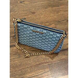Michael Kors Jet Set Denim MK Logo Small Chain Pouchette Shoulder Bag